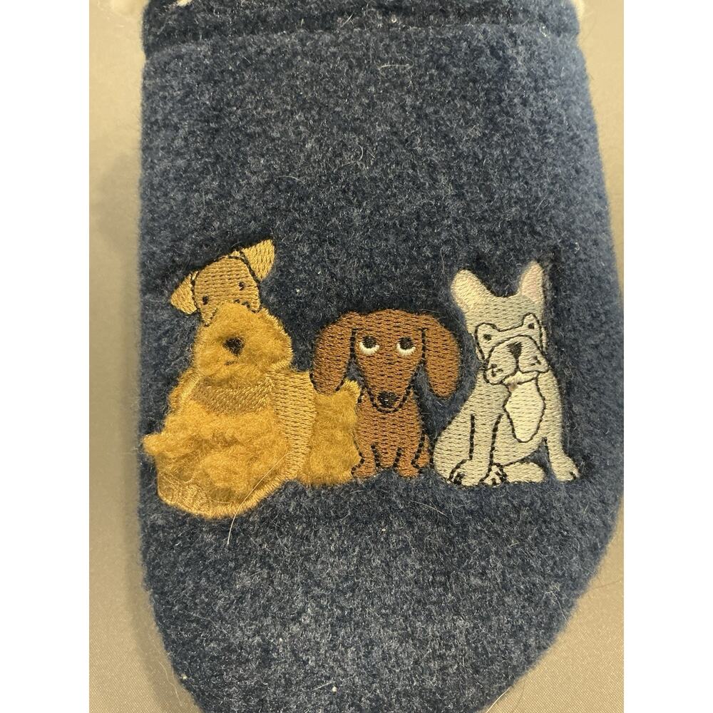 Lands End Slippers/Clogs Blue Felt w/ 5‎ Good Dogs, Size 7B - Picture 3 of 8